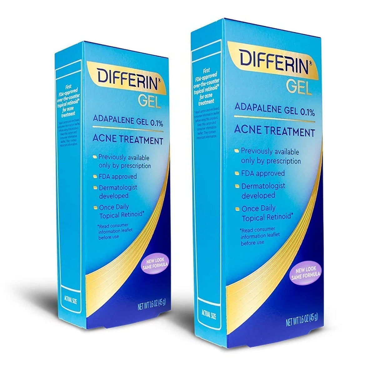 Differin Adapalene Gel 0.1% Acne Treatment, 45 g, Pack of 2