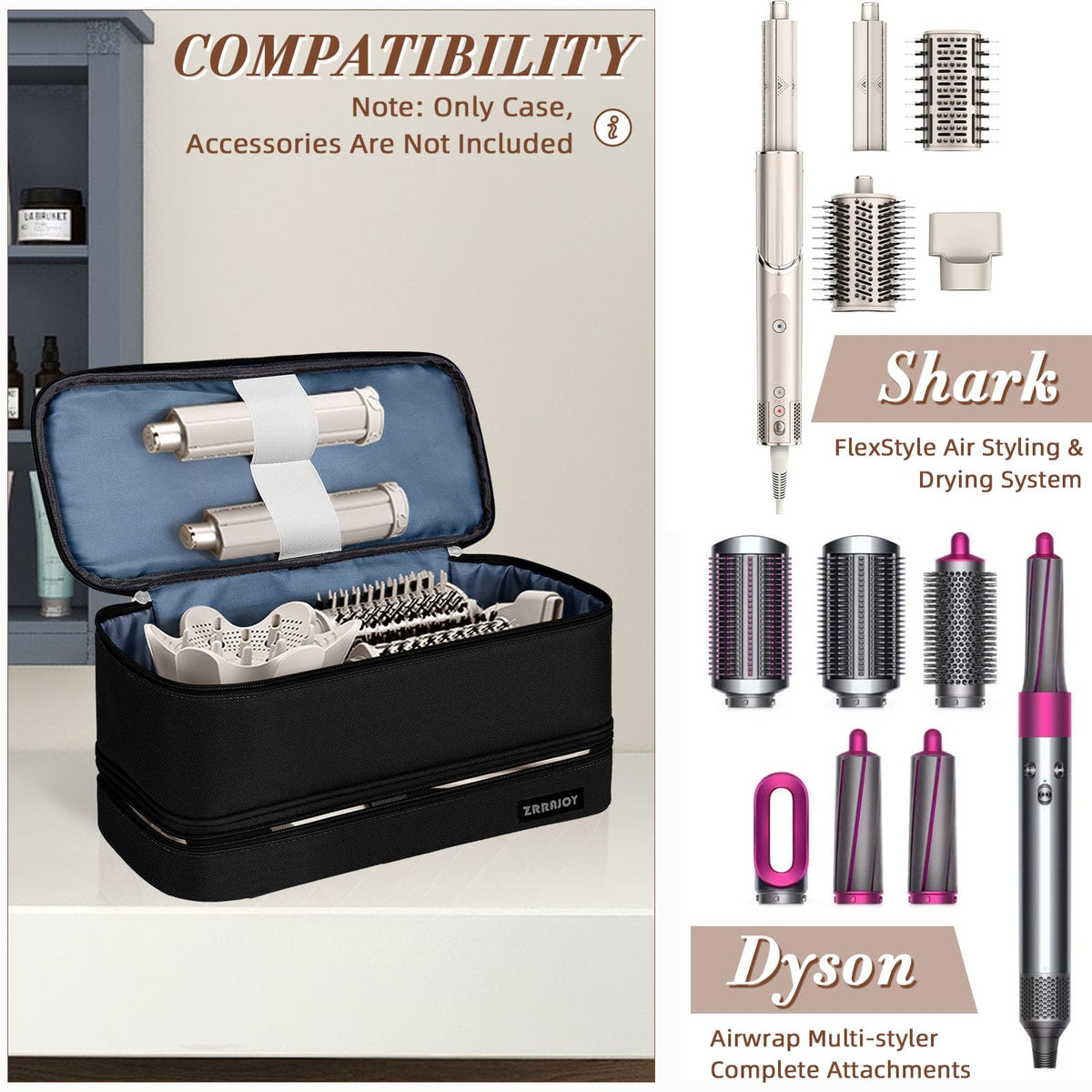 ZRRAJOY Double Layer Storage Case for Shark Flexstyle and Styler Attachments