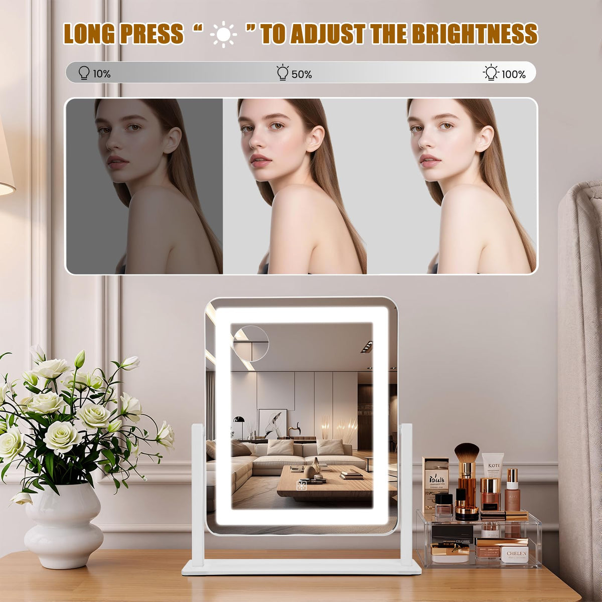 Bearolve Rechargeable Lighted Vanity Mirror with 10X Magnification