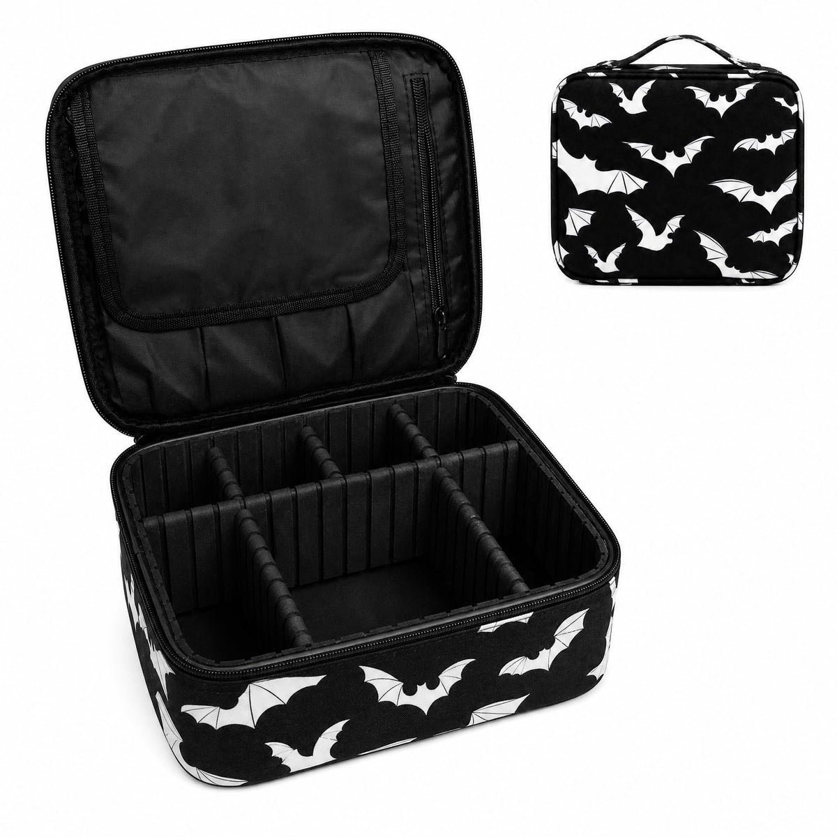 Goth Bats Travel Makeup Bag Organizer with Adjustable Dividers