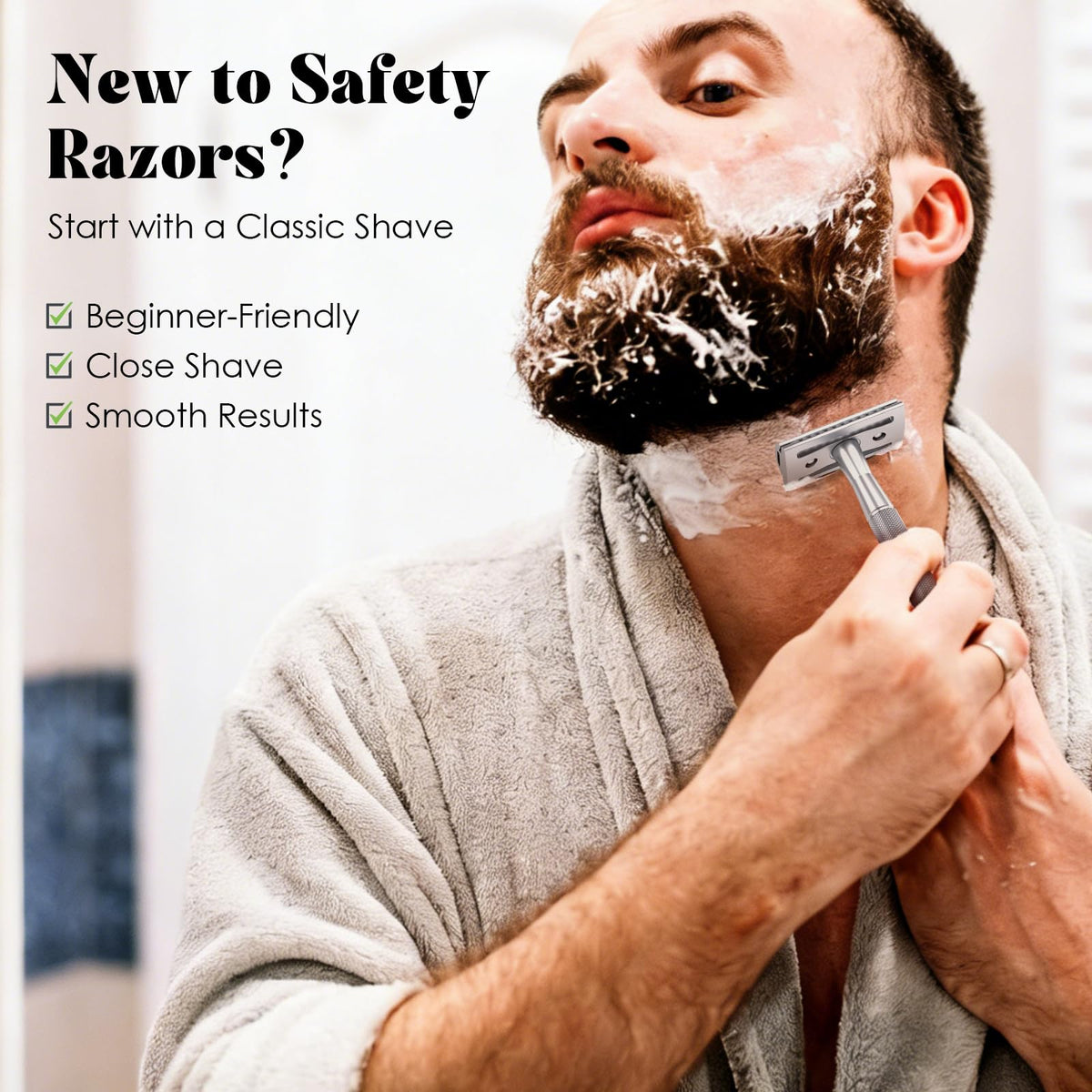 Reusable Double Edge Safety Razor Set, Stainless Steel Grooming Tool