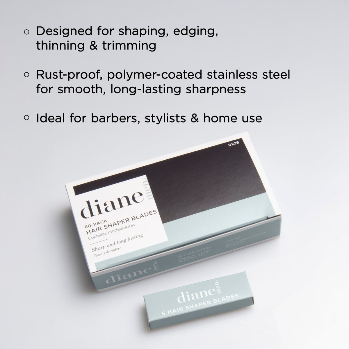 Diane Polymer-Coated Stainless Steel Hair Shaper Razor Blades, 60-Pack