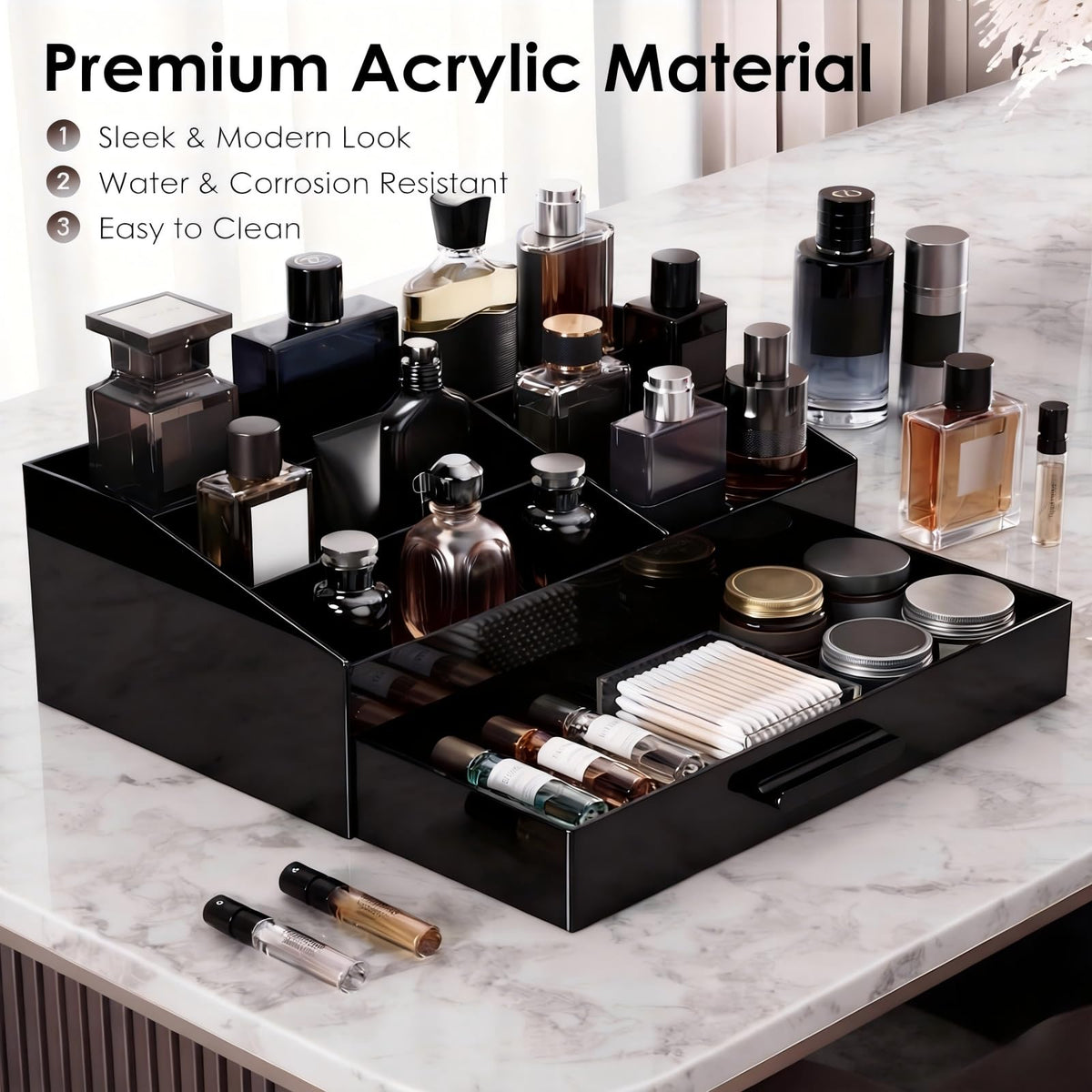 ProCase Black Acrylic Cologne Organizer with Drawer