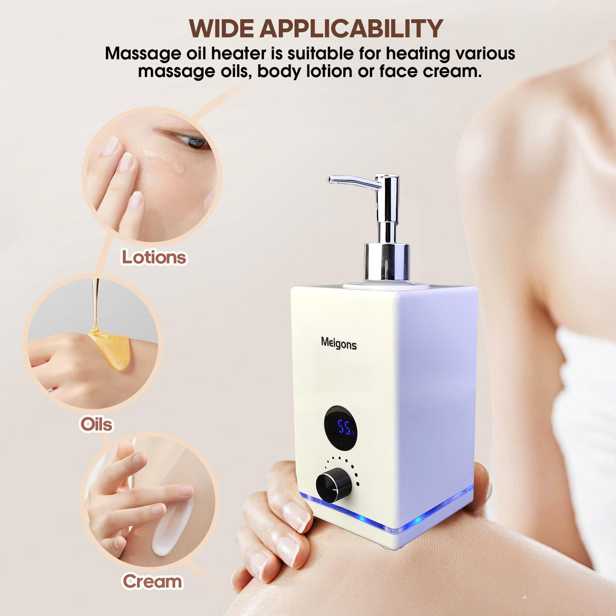 Meigons Massage Oil Warmer with Dual Bottle Dispenser