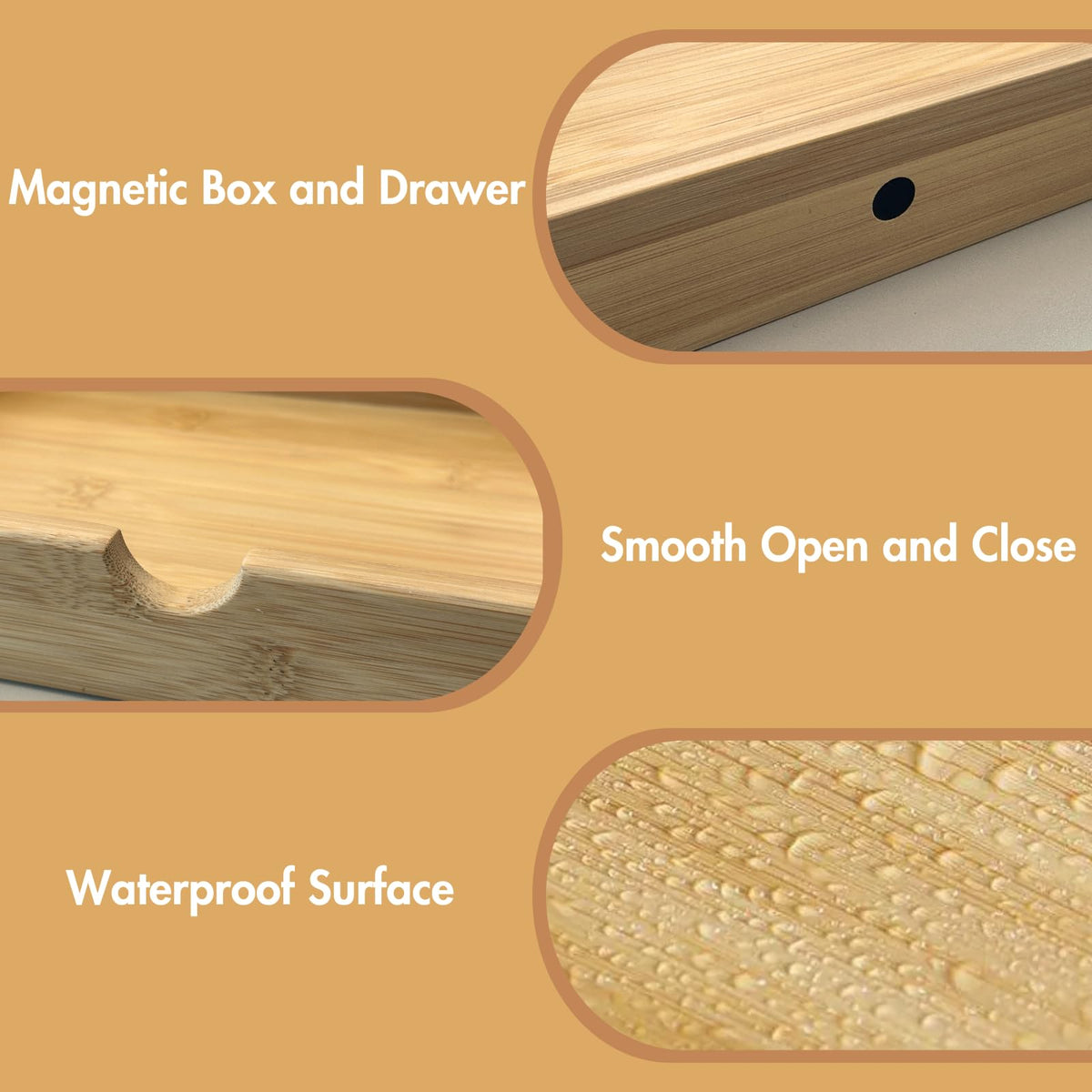 GOBAM Bamboo Makeup Storage Drawer Organizer with Removable Dividers