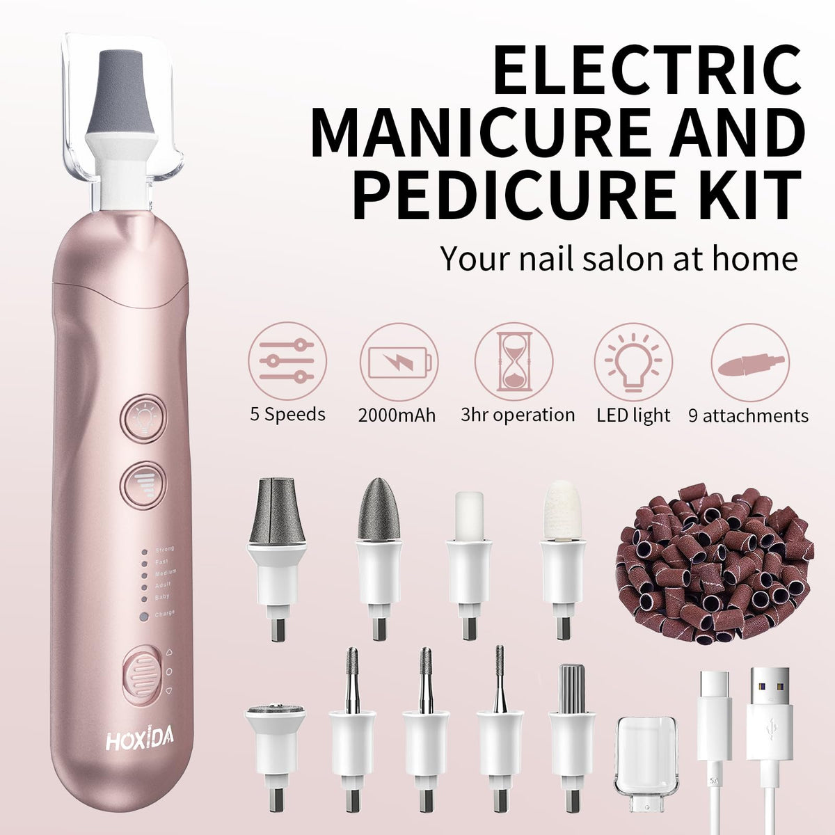 Hoxida Cordless Electric Nail Grinder Manicure Pedicure Kit