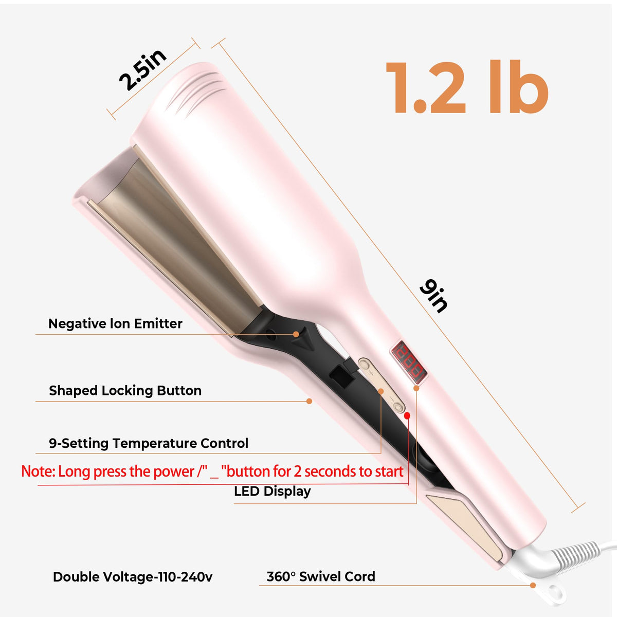 Pink Mini Waver Curling Iron, Ionic Ceramic Hair Crimper, Double Voltage