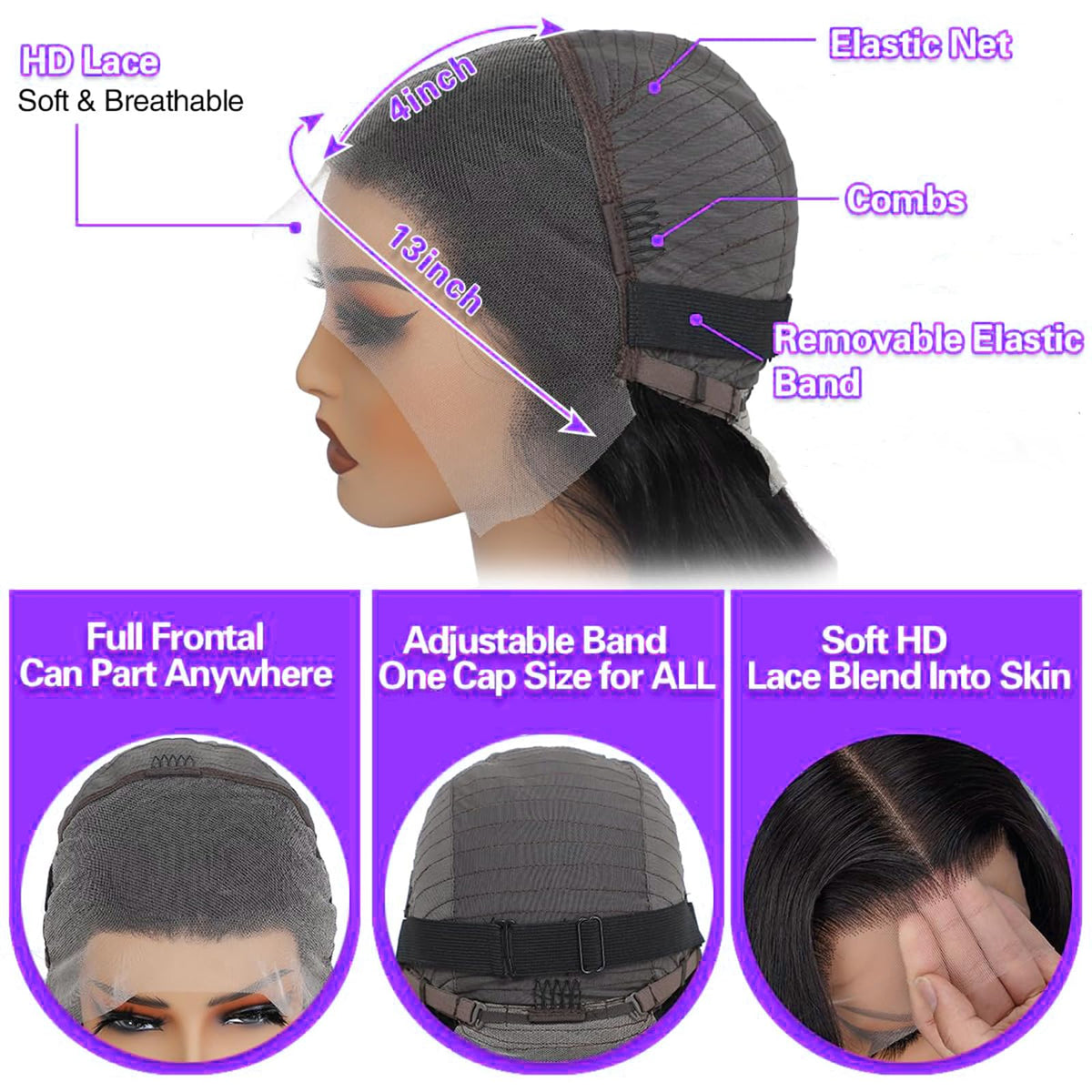 Momaksa 13x4 Deep Wave Human Hair Lace Front Wig, 200% Density