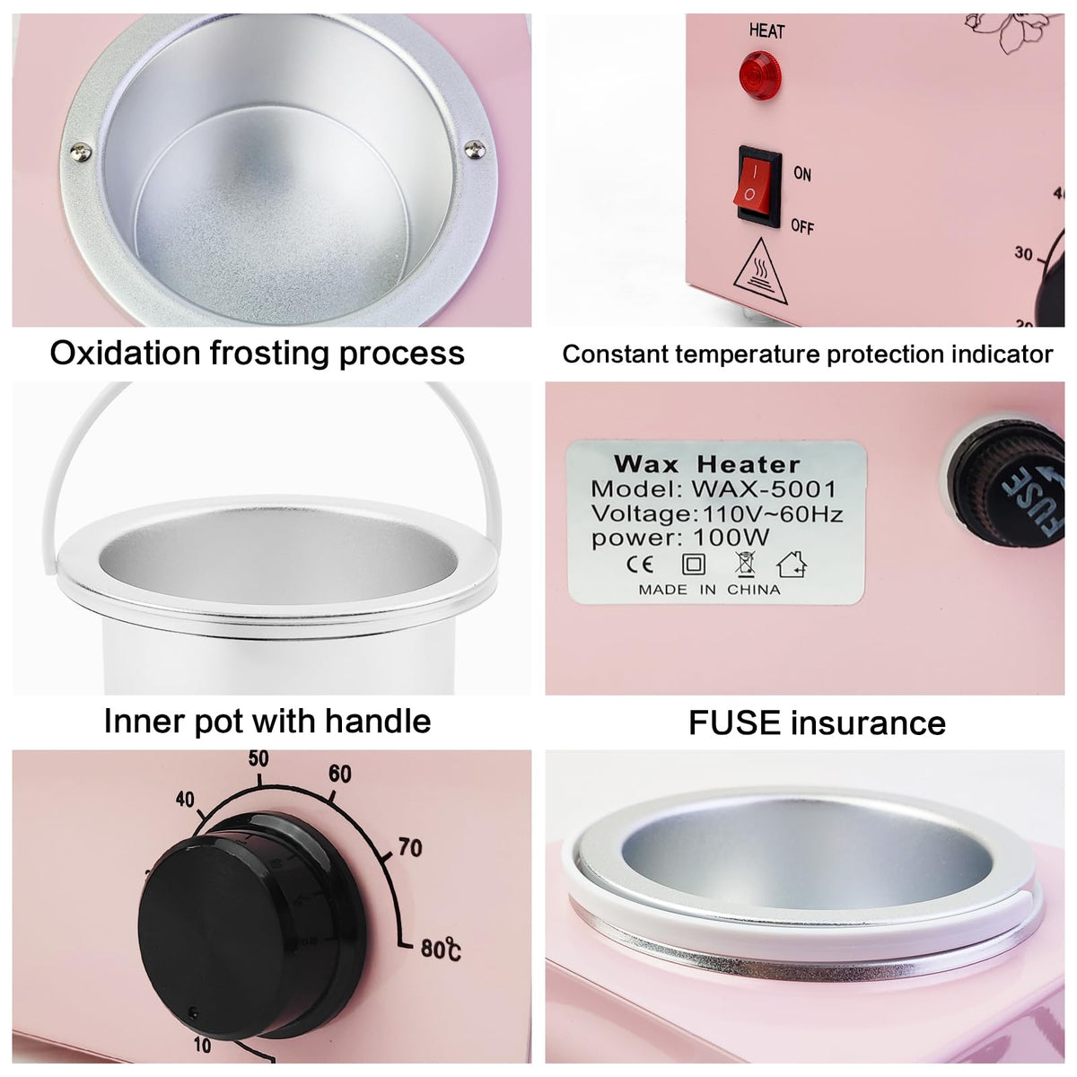 Pink Portable Wax Warmer with Adjustable Temperature Control