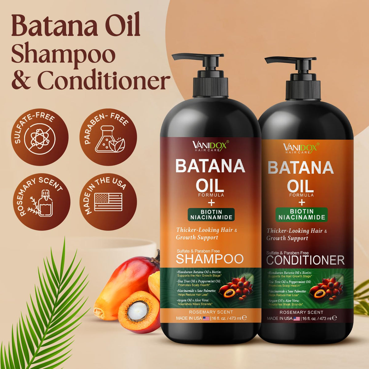 VANIDOX Batana Oil Shampoo & Conditioner Set with Biotin and Niacinamide