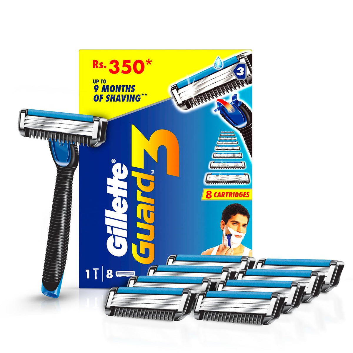 Gillette Guard 3 Razor with Lubrastrip and Flexing Head