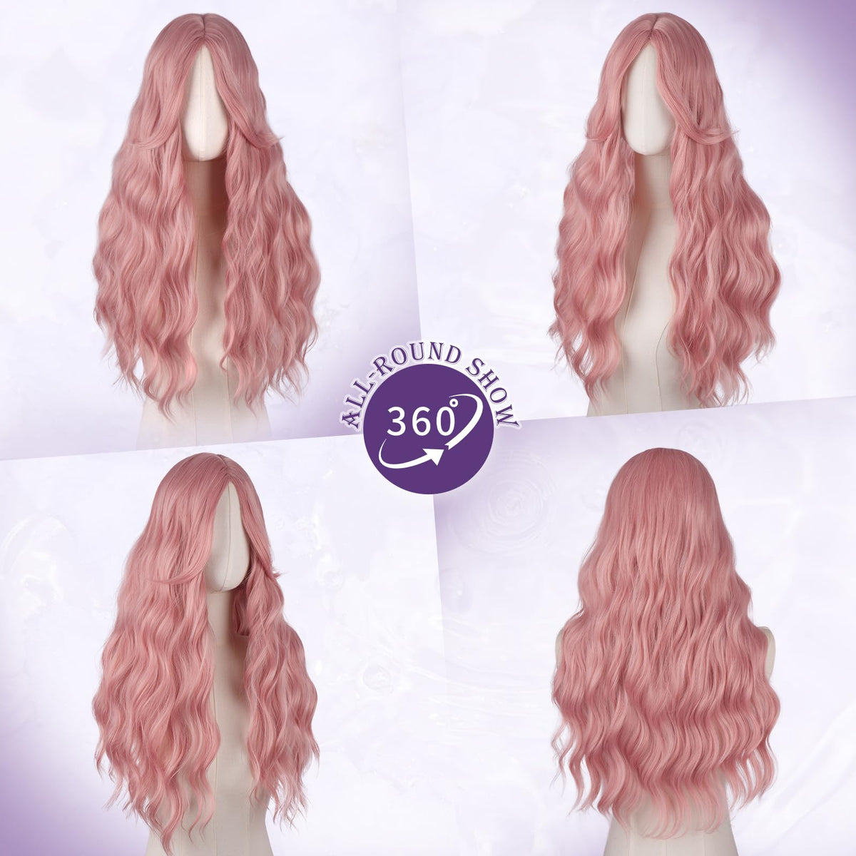 Haloo Long Wavy Synthetic Hair Wig with Curtain Bangs, 26 Inch