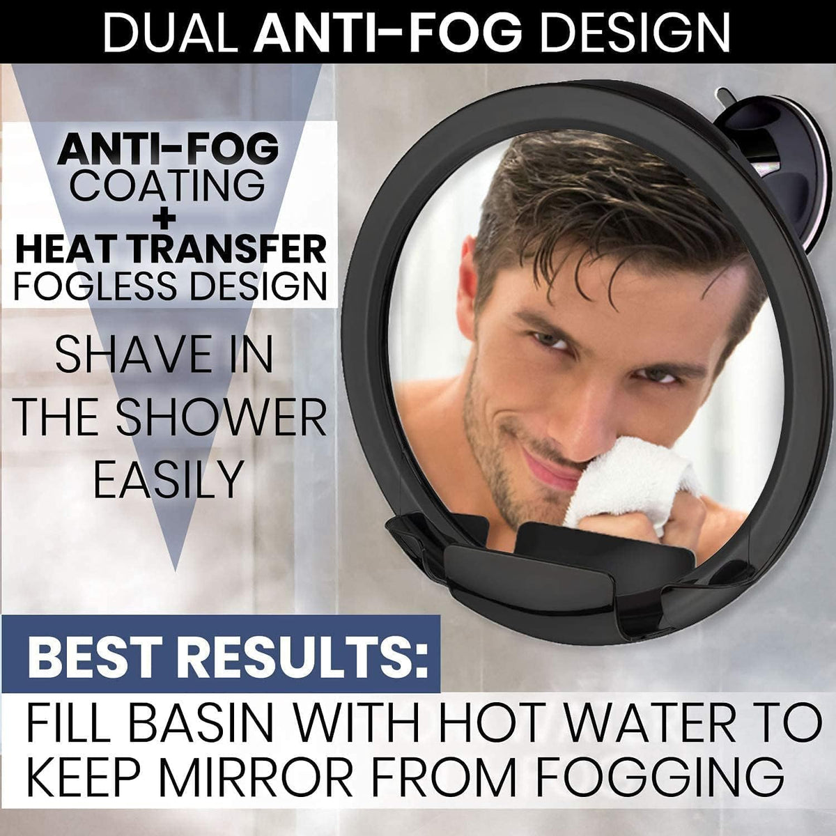 MIRRORVANA Dual Anti-Fog Shower Mirror with Razor Holder, 8-Inch Black