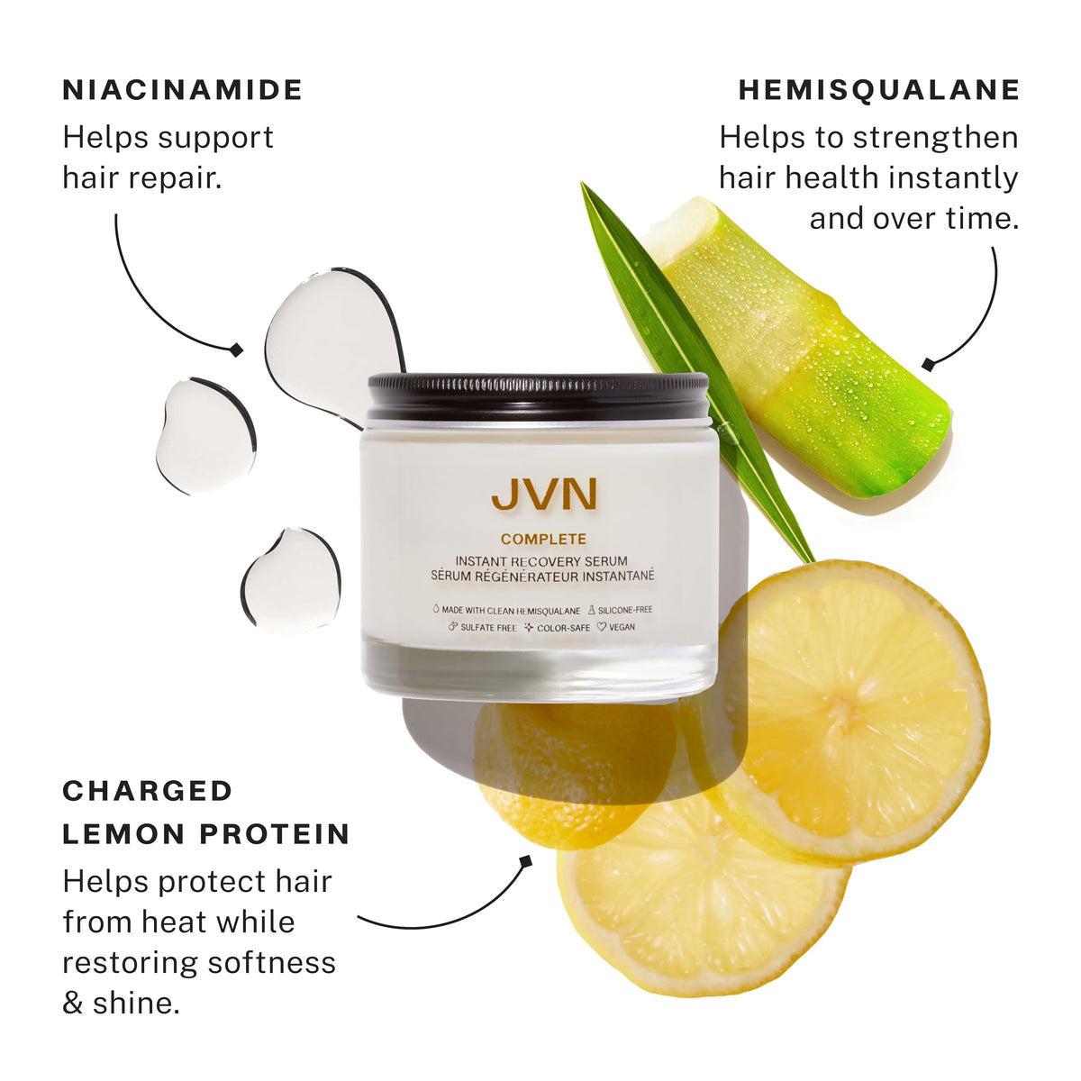 JVN Complete Instant Recovery Hair Serum with Heat Protection, 3.4 Fl Oz
