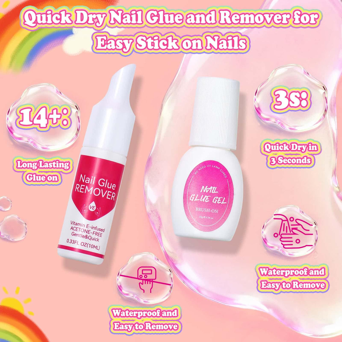 Kids Press-On Nail Art Kit with Glue, Remover and Storage Case