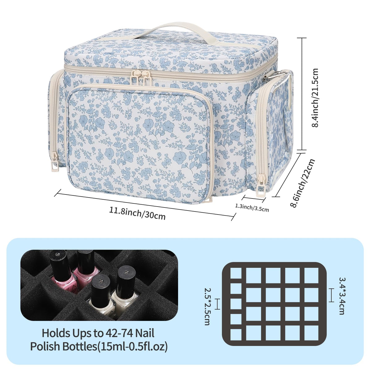 Bagmoly Nail Polish Organizer Case, 42-Slot Portable Storage Bag