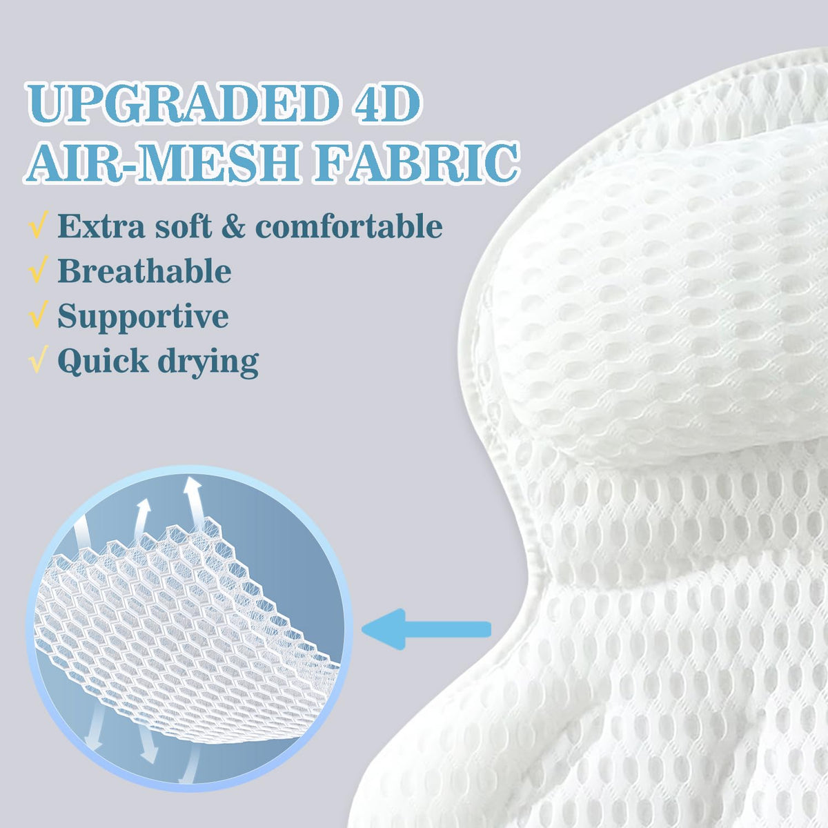 Luxury Bathtub Pillow with 4D Air-Mesh and Suction Cups