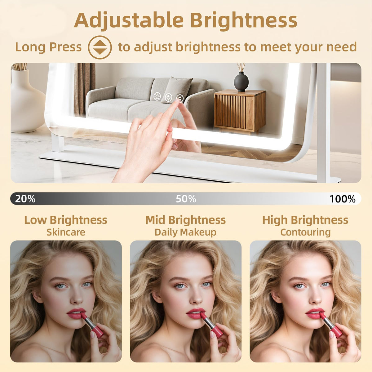 GioeDa Lighted Vanity Mirror with 10X Magnification, 3-Color Dimmable Lights