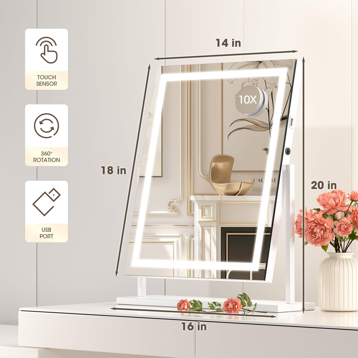 Hasipu LED Vanity Mirror with Smart Touch Lighting and 10X Magnification