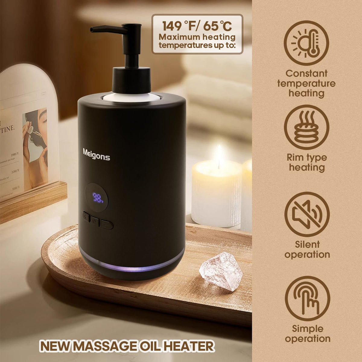 Meigons Massage Oil Warmer with Two Bottle Dispensers