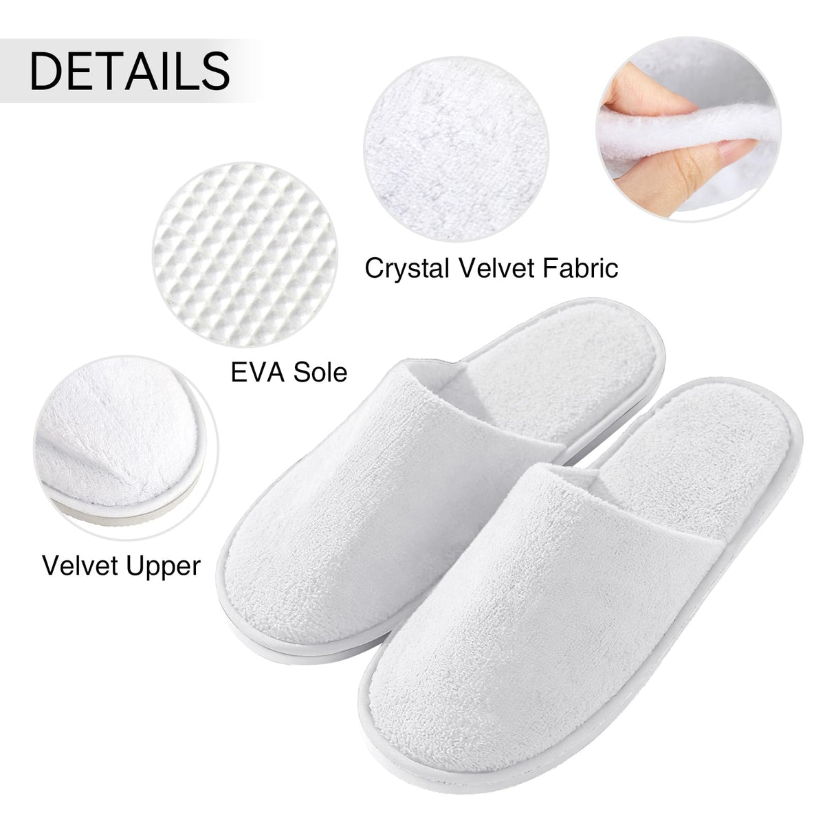 10 Pairs Disposable Cotton Velvet Closed Toe Spa Slippers