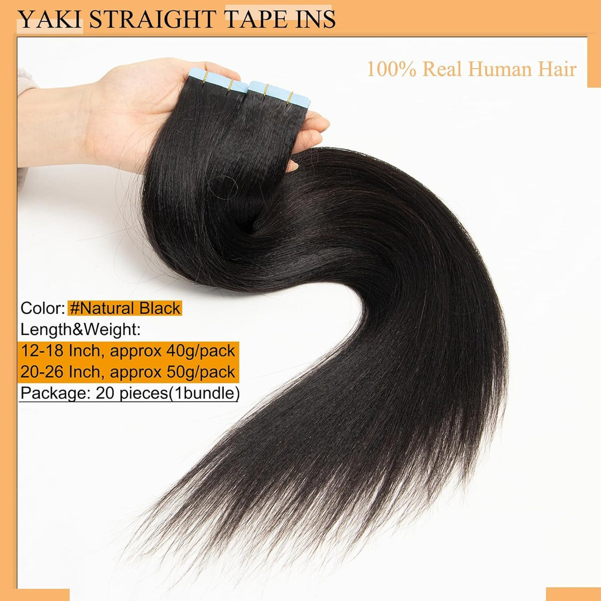 Natural Black Human Hair Tape-In Extensions