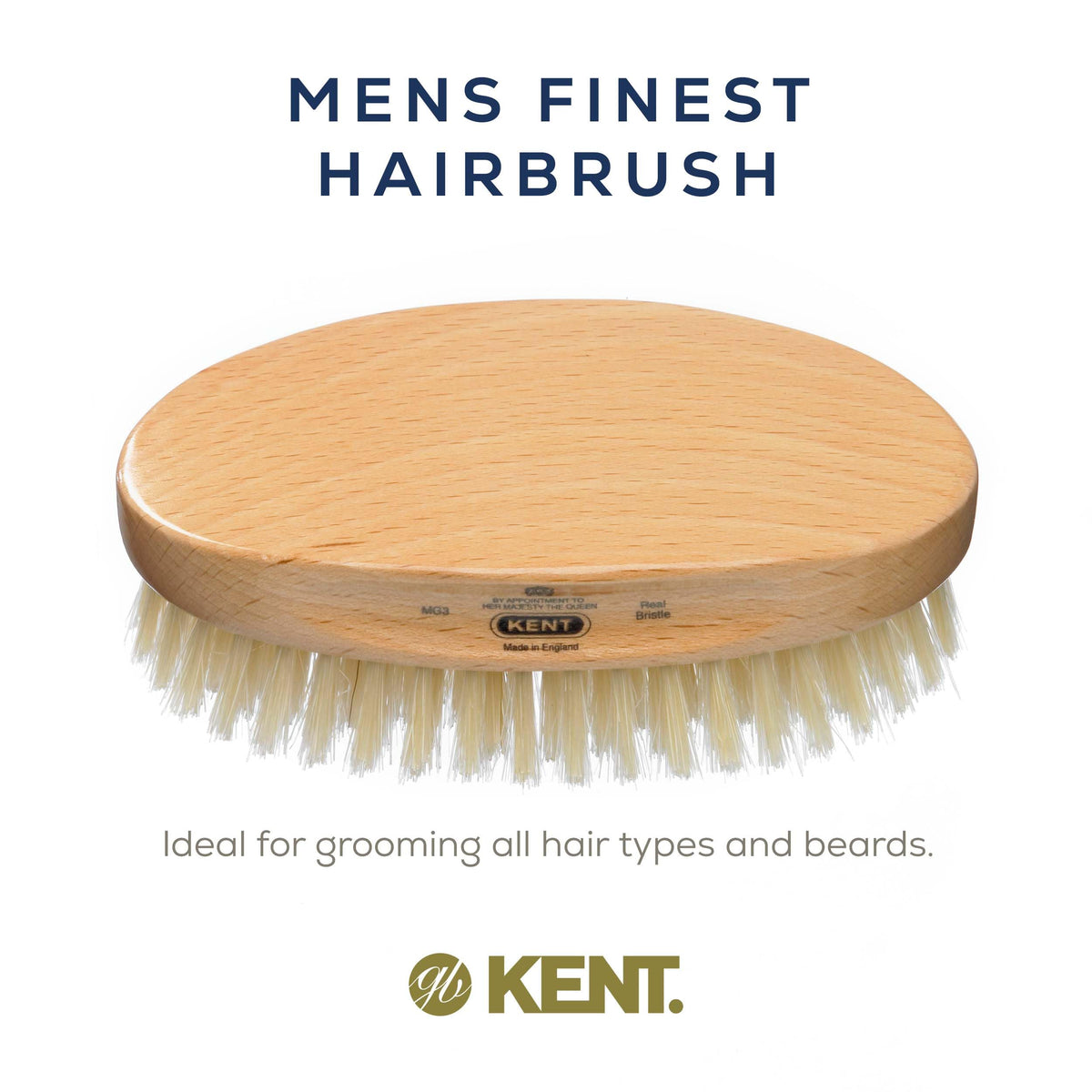 Kent MG3 Men's Hair & Beard Brush with Natural White Boar Bristles