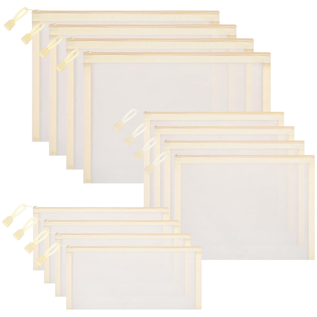 12-Piece Zipper Nylon Mesh Pouches, Clear Multipurpose Storage Bags