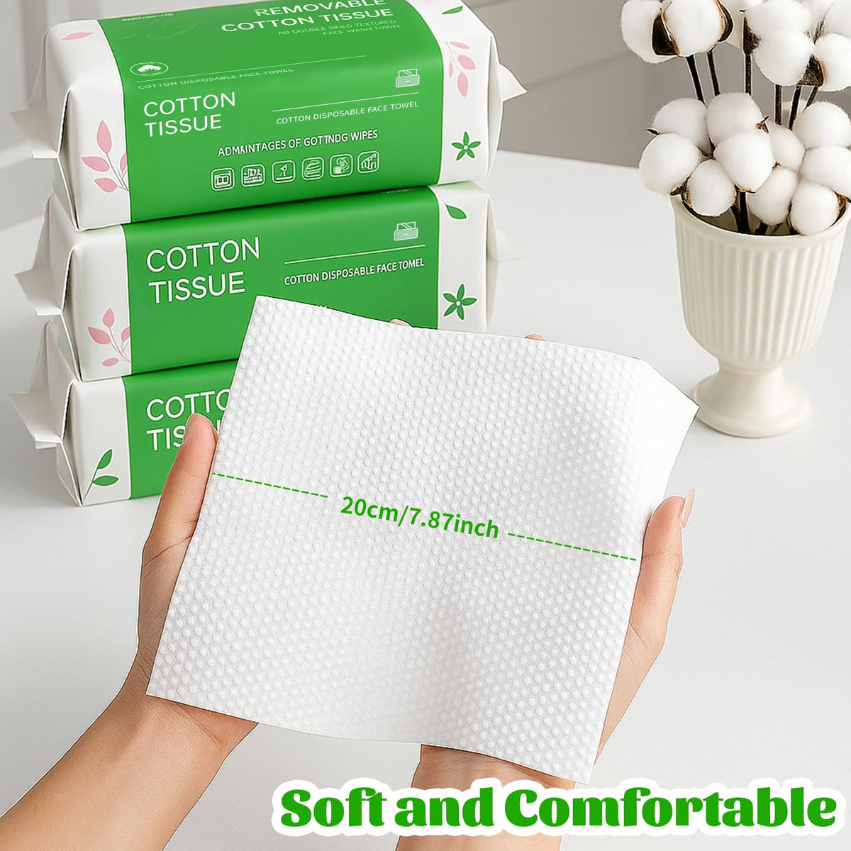 100-Count Disposable Biodegradable Face Towels, Ultra Soft & Thick
