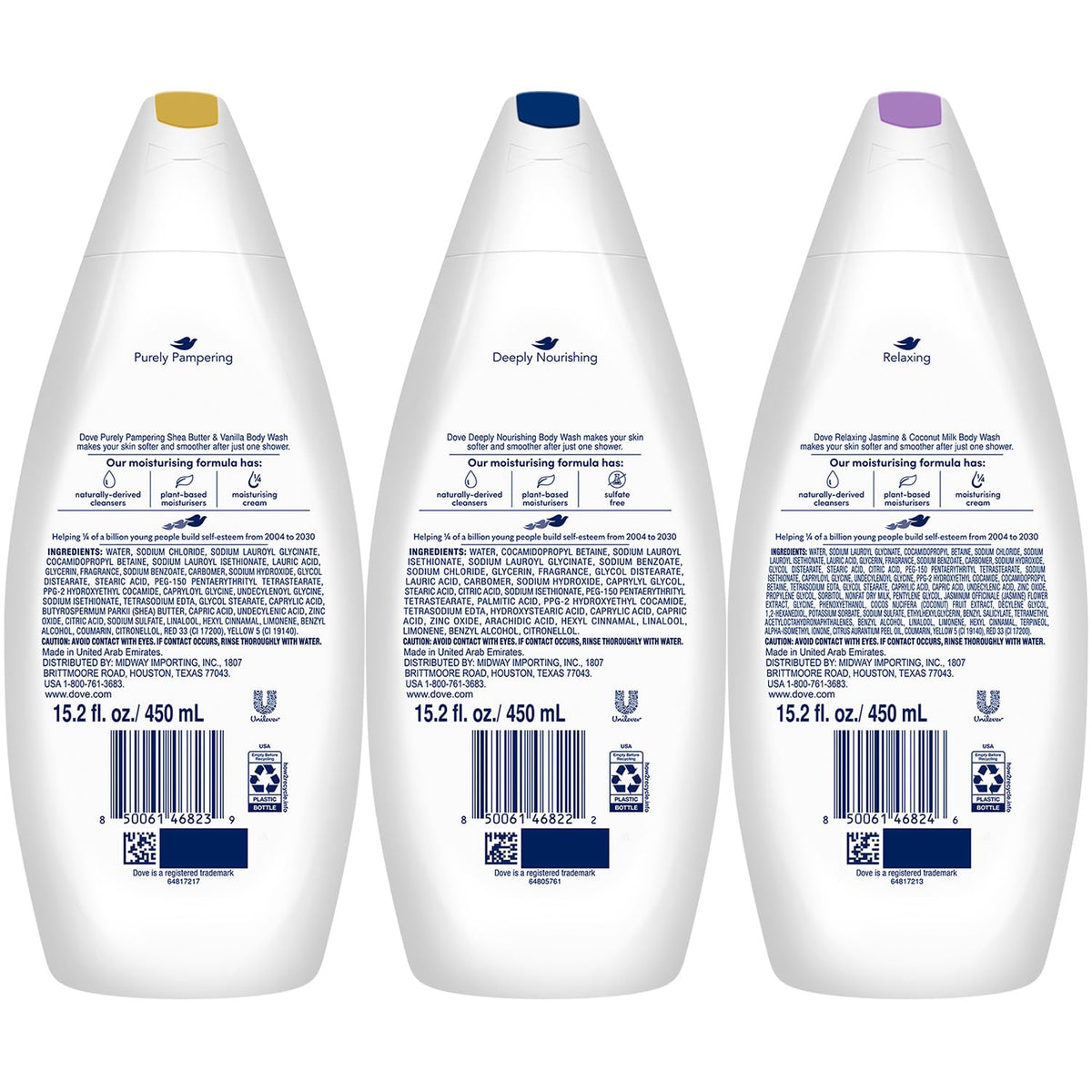 Dove Body Wash Variety 3-Pack with Moisturizing Cream, 15.2 oz Each