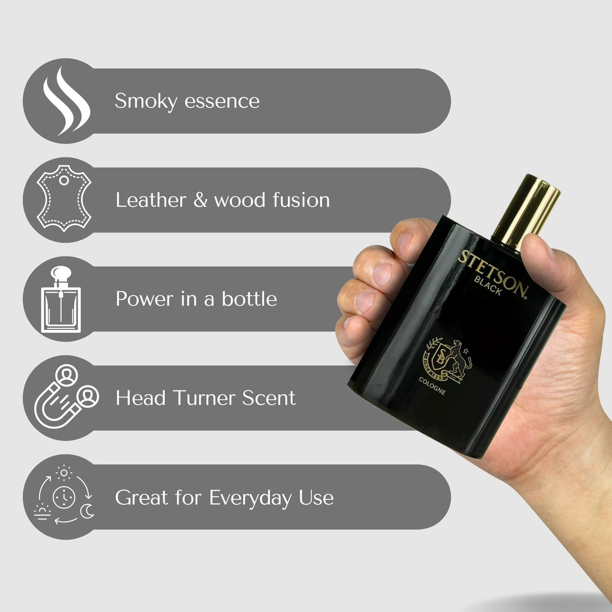 Stetson Black Eau de Cologne for Men Spray, 3.4 fl oz