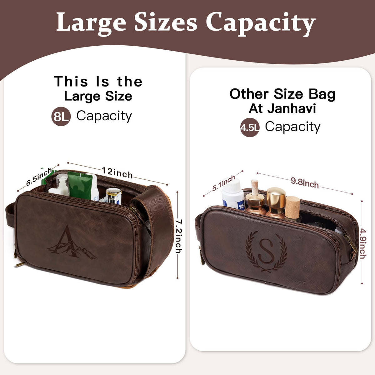 Janhavi Personalized PU Leather Travel Toiletry Bag