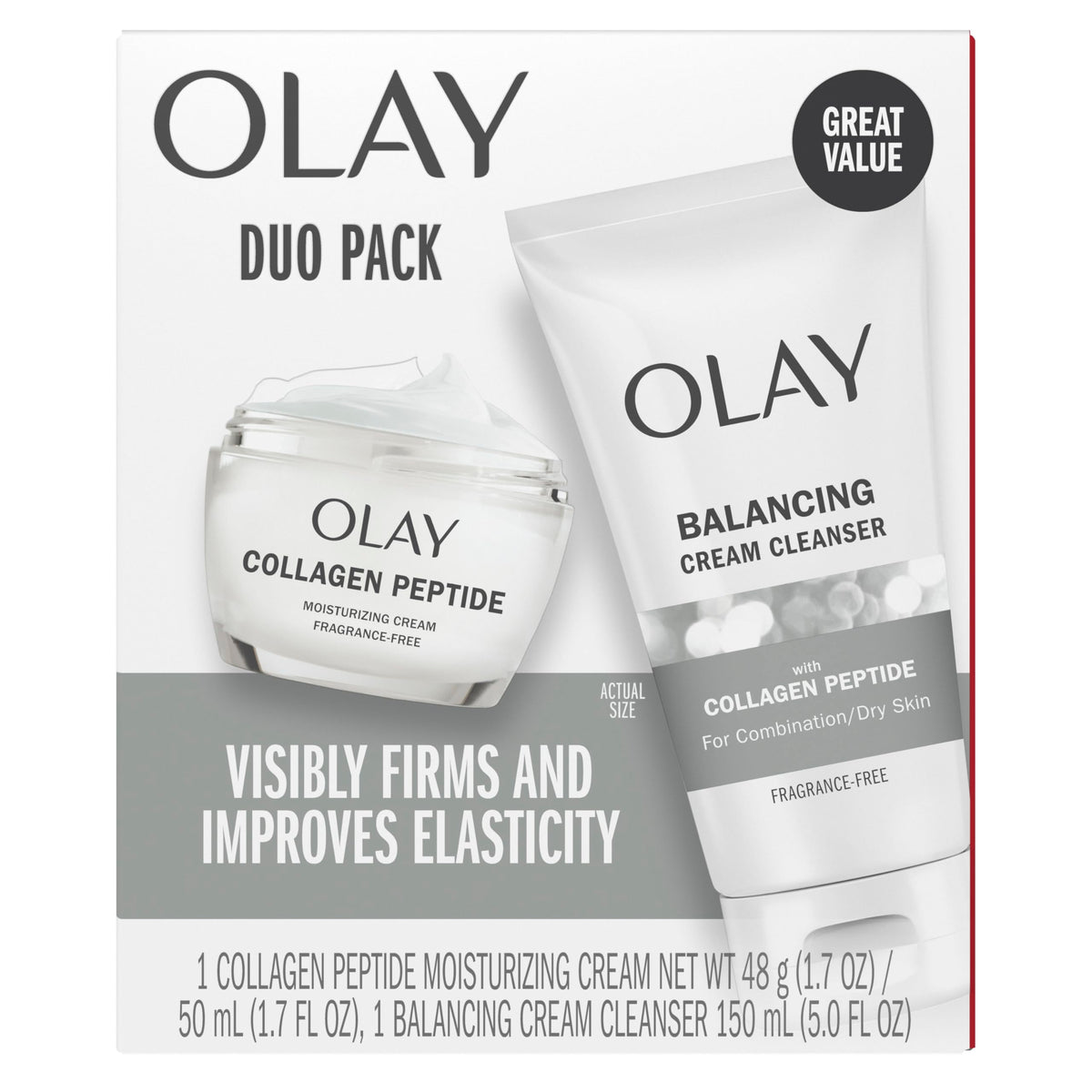 Olay Collagen Peptide Face Wash & Moisturizer Duo, Fragrance-Free Skincare Set