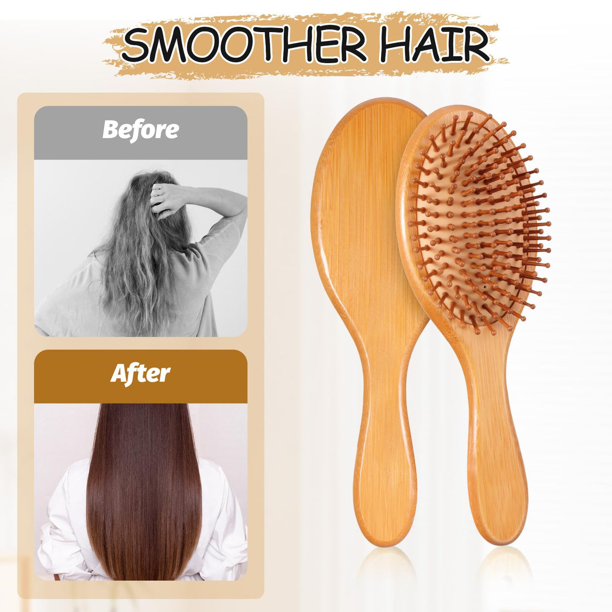 10-Piece Bamboo Hair Brush Set with Natural Bristles