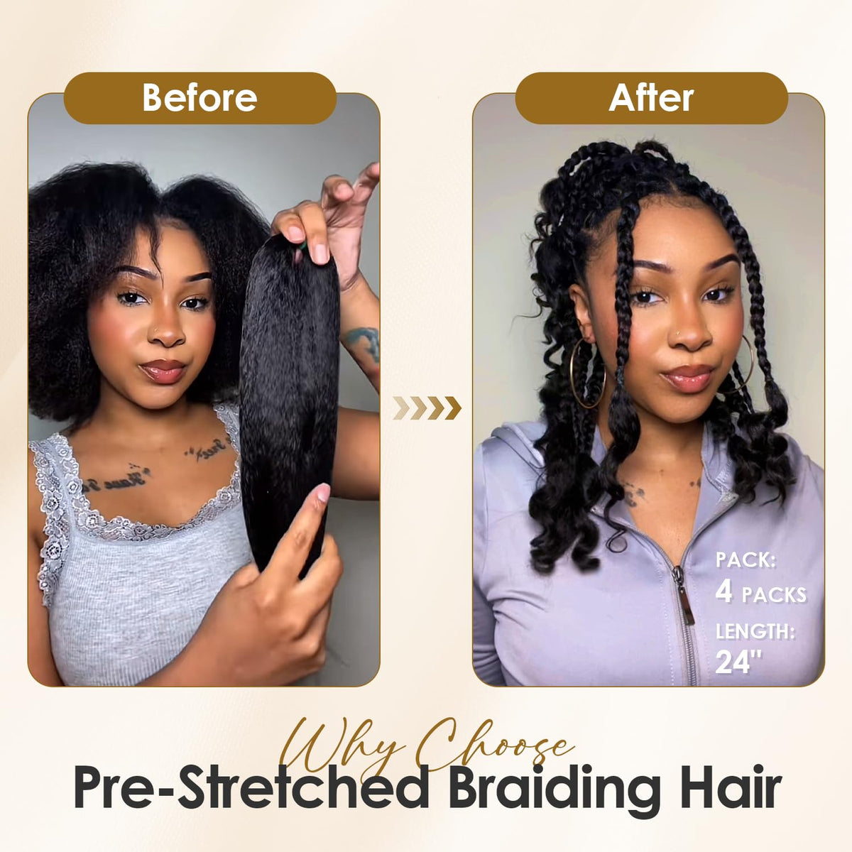 DAIXI 1B Pre-Stretched Afro Kinky Human Hair Braiding Extensions
