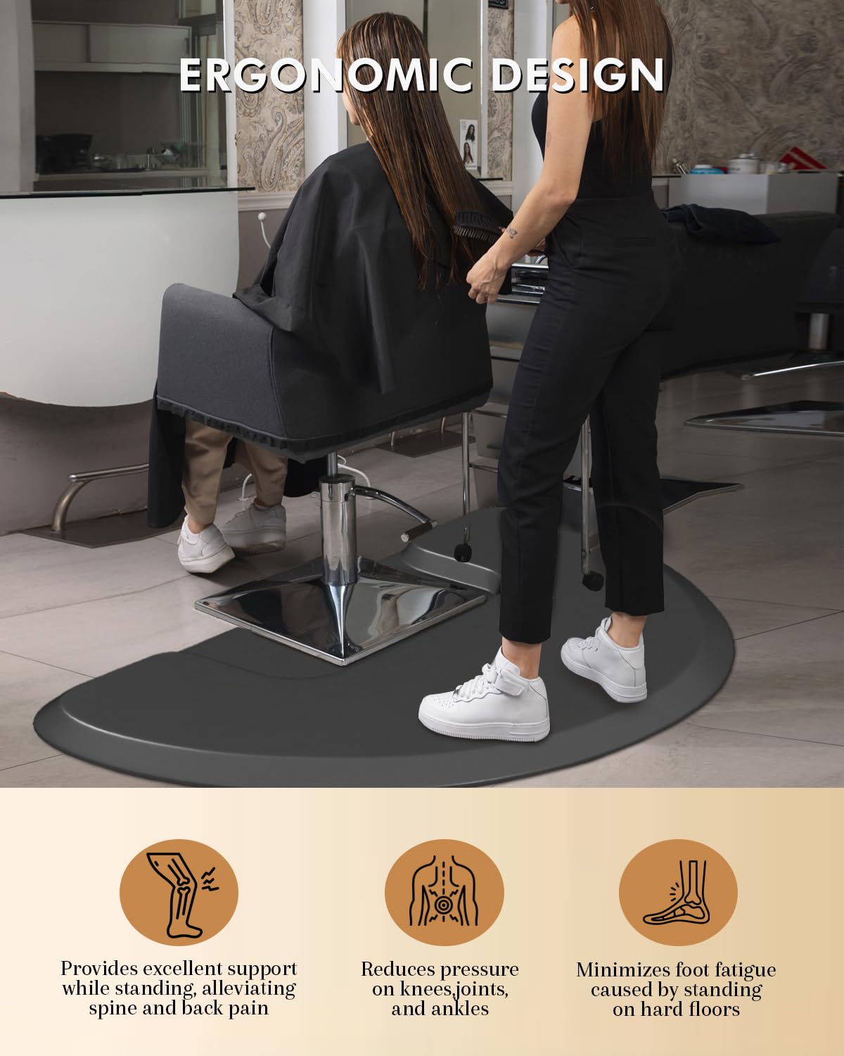 Black Salon Chair Mat with Slot, 1/2-Inch Thick