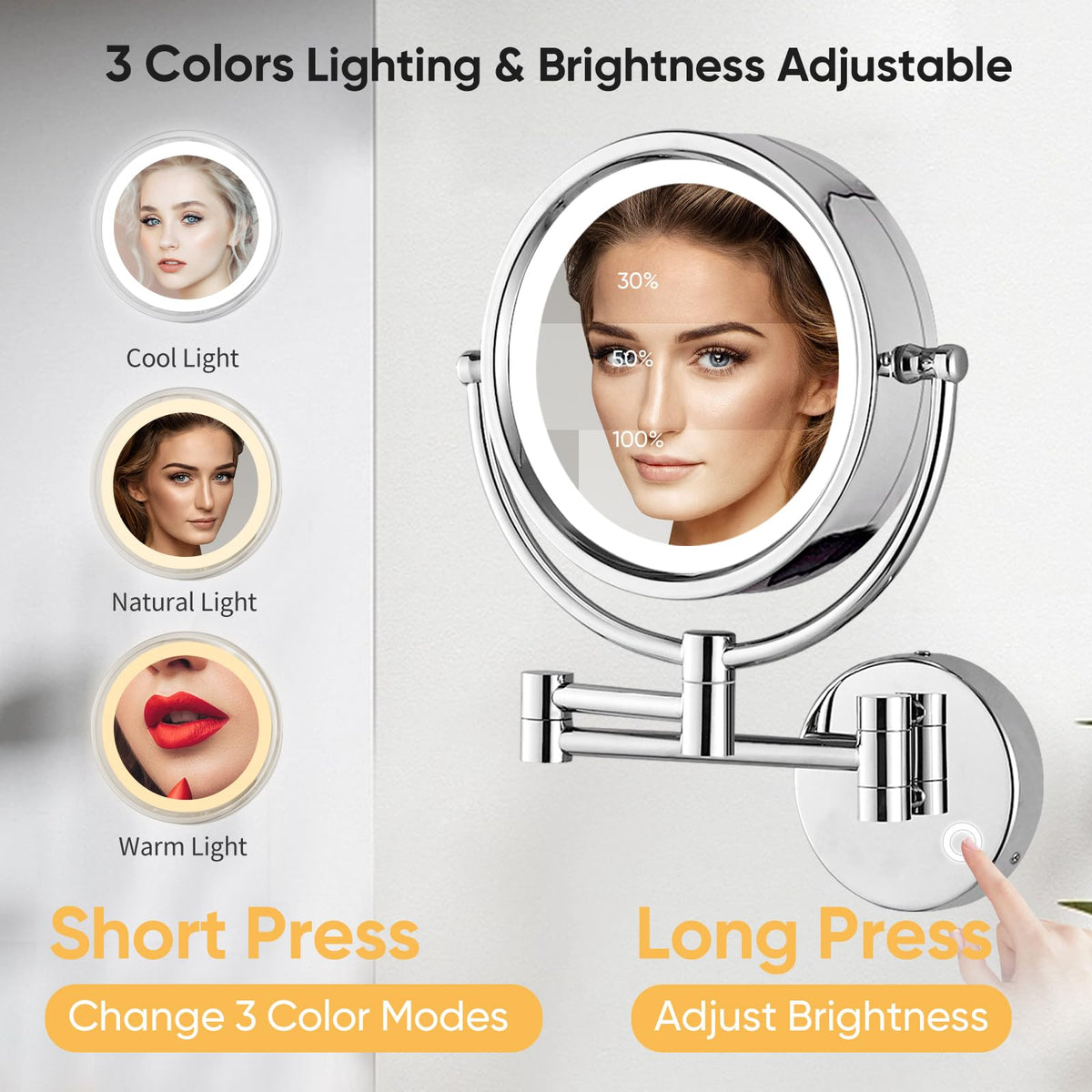 GURUN Wall Mounted Hardwired Makeup Mirror with 10x Magnification