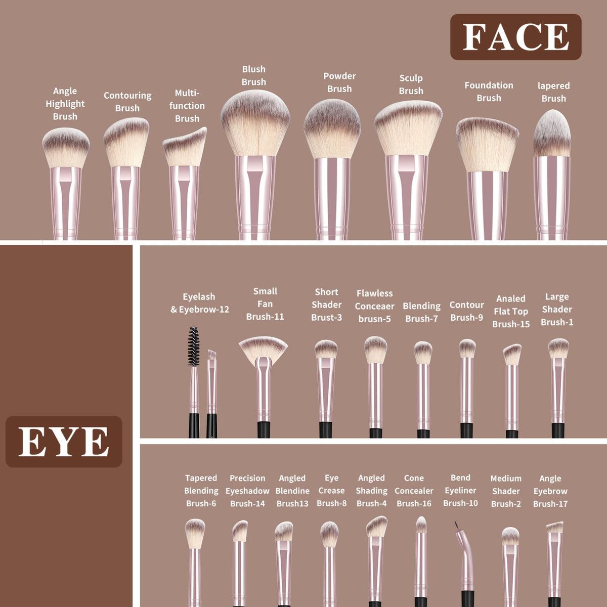 MAANGE 42-Piece Makeup Brush and Beauty Tool Set with Carrying Bag