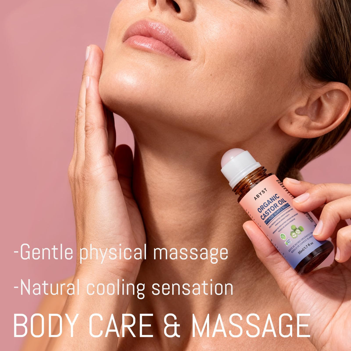Organic Cold-Pressed Castor Oil Roll-On with Rose Quartz Rollerball