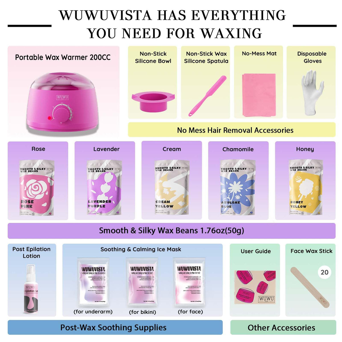 WUWUVISTA Hard Wax Hair Removal Kit with Wax Warmer