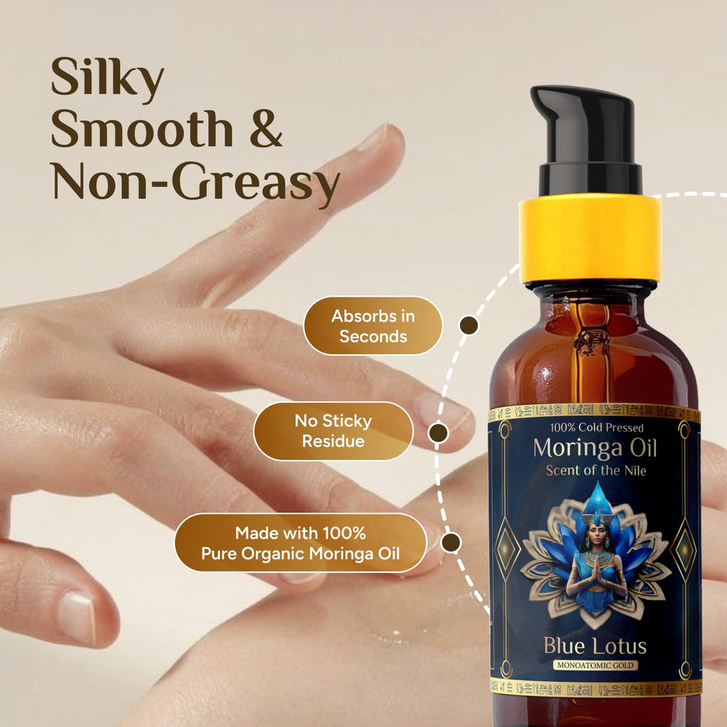 Pure Organic Moringa Oil with Blue Lotus Flower for Skin, Hair & Nails