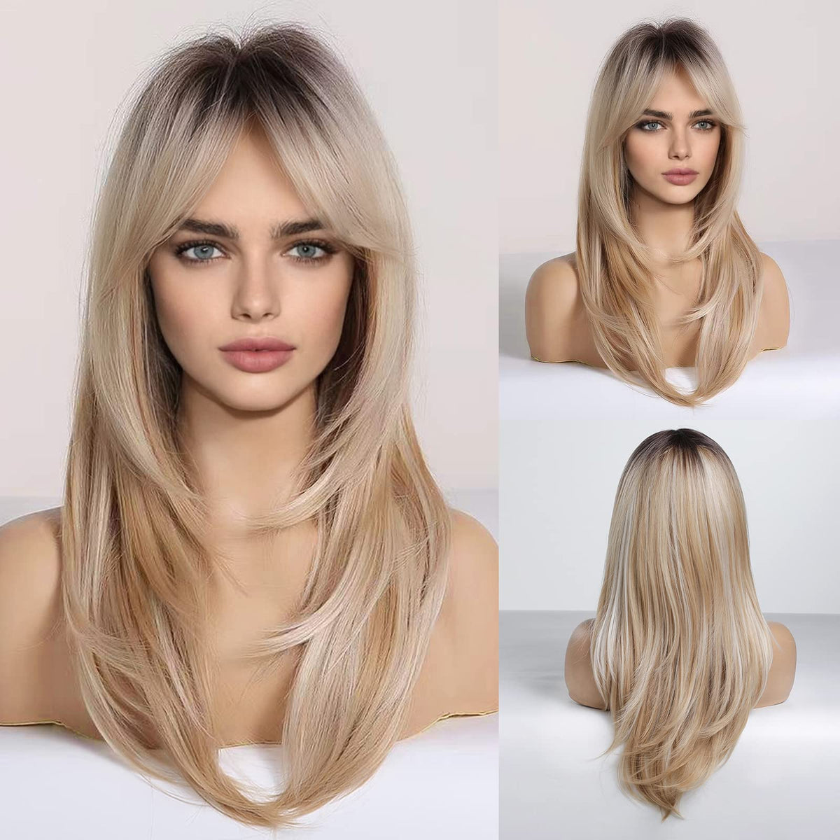 HAIRCUBE Long Curly Heat-Resistant Synthetic Wig with Bangs