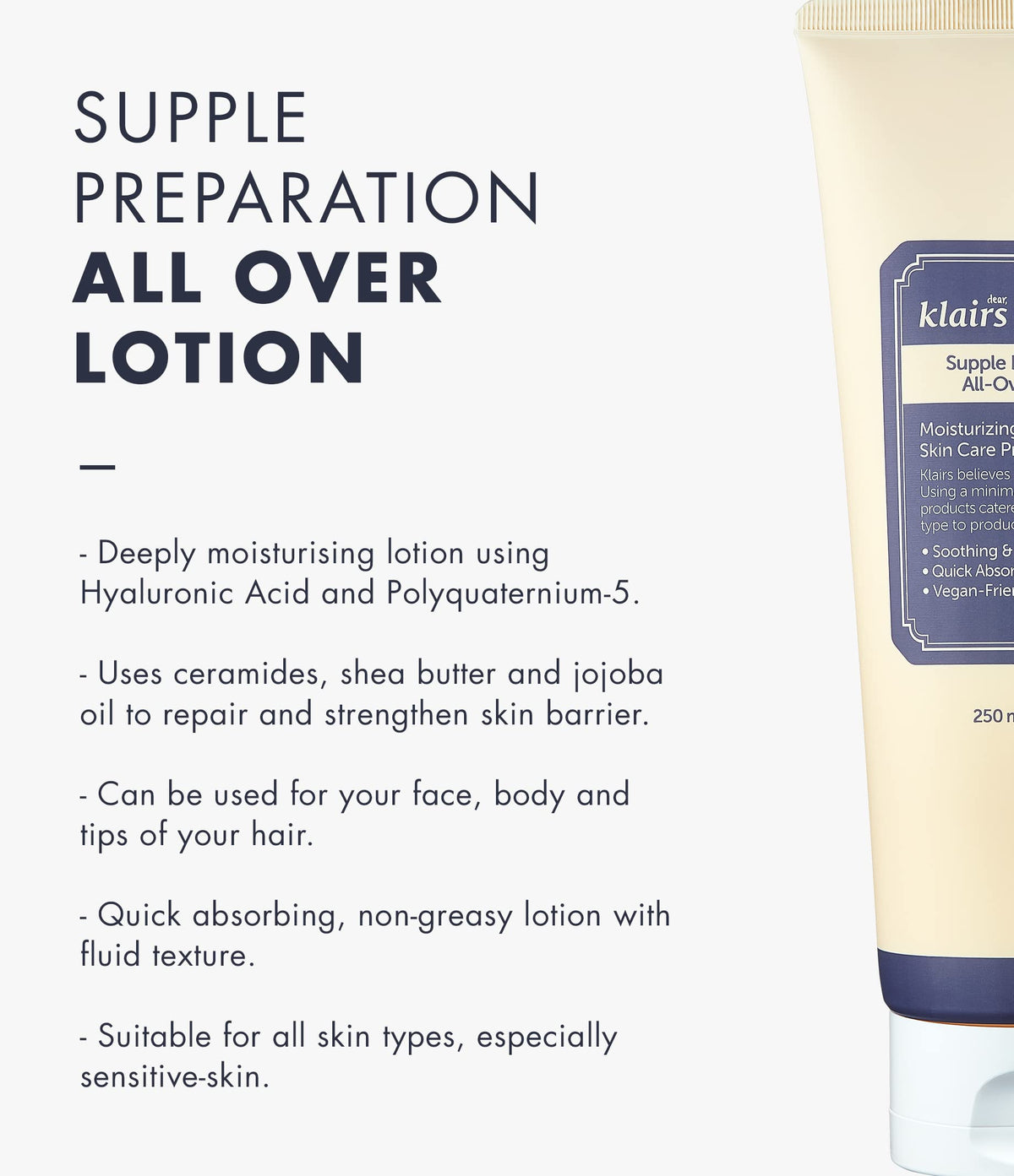 DearKlairs Supple Preparation All-over Lotion, Face & Body Moisturizer