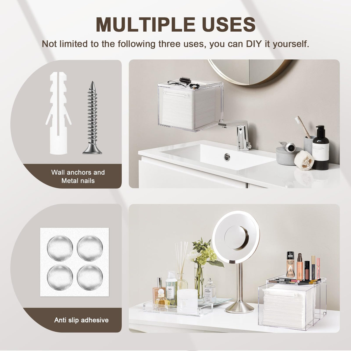Acrylic Disposable Facial Towel Holder, Wall-Mounted Storage Box with Drawer