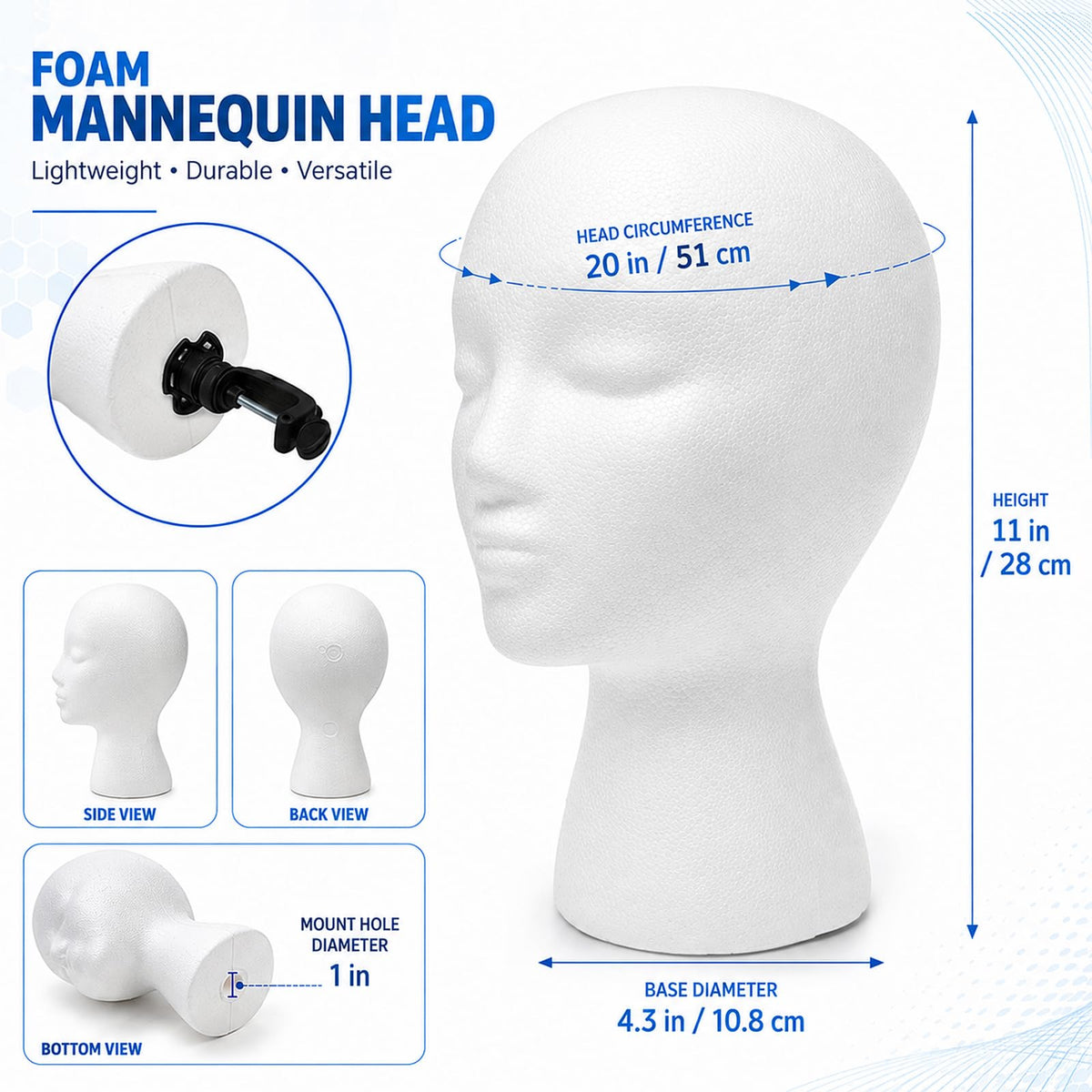 Foraineam Foam Female Mannequin Wig Heads with Holder Hole