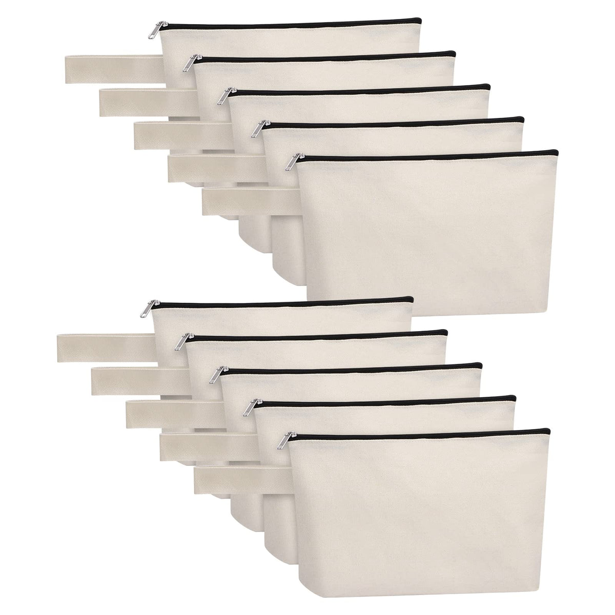 10-Piece 12oz Cotton Canvas Zipper Pouch Set, Blank DIY Organizer Bags