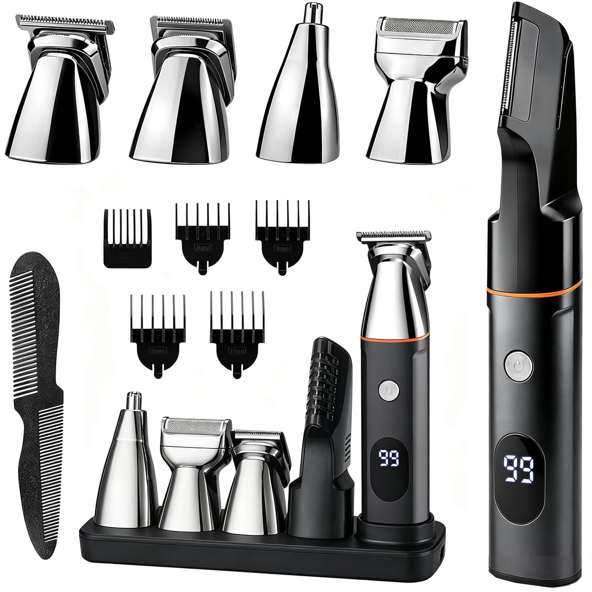 Suttik 5-in-1 Men’s Body, Beard & Pubic Hair Trimmer with LED Display