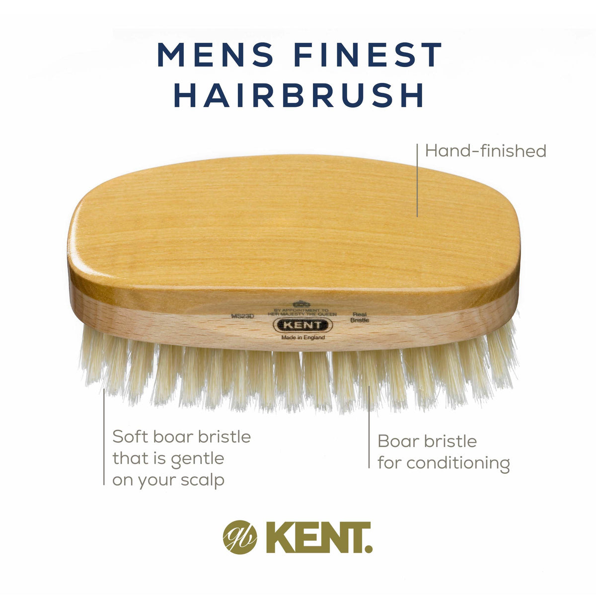 Kent MS23D Men's Military Style Boar Bristle Hair & Beard Brush