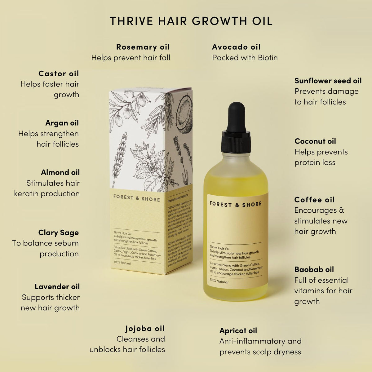Forest & Shore Thrive Hair Growth Oil with Rosemary, Caffeine & Biotin