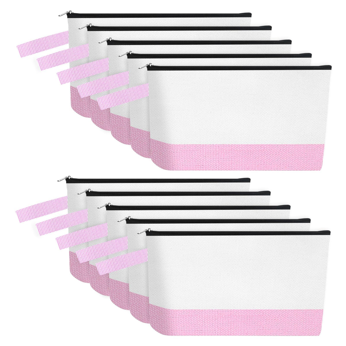 10-Piece 12oz Cotton Canvas Zipper Pouch Set, Blank DIY Organizer Bags